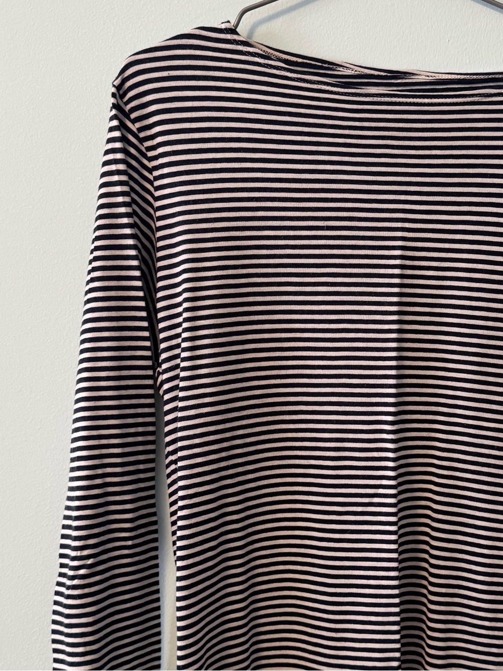 Vintage American Apparel Navy and White Striped Long Sleeve Boatneck Tee